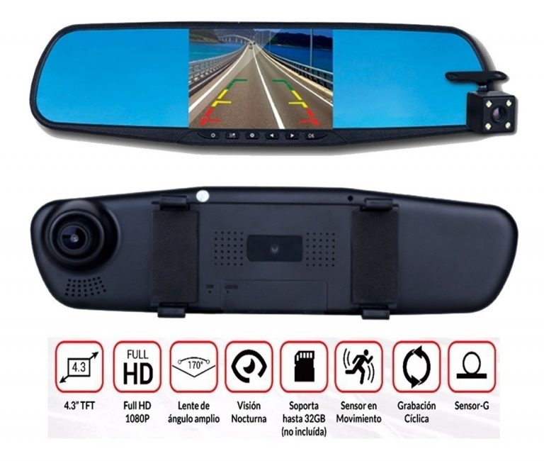 Cámara Dual Espejo Retrovisor para Carro 4,3» 170° 1080P FULLHD+O Tu San Victorino